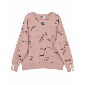 Adidas Originals Women's XL Pink All Over Graphic Print Crewneck Sweatshirt